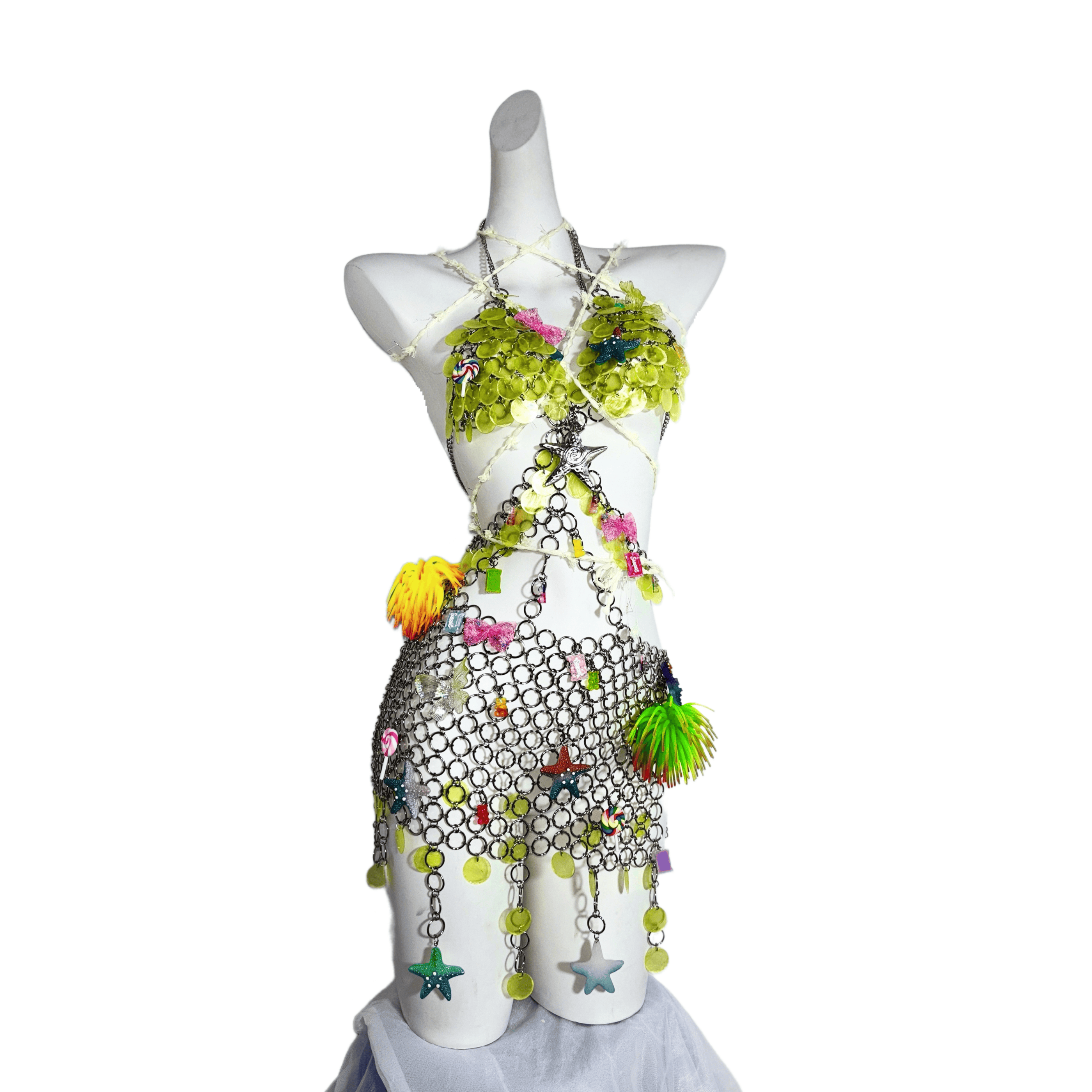 Coral Princess TDH Original Subculture Metal Chain Patchwork Dress 3D Candy Glitter Sequin Gown Cosplay Costume - Halloweez