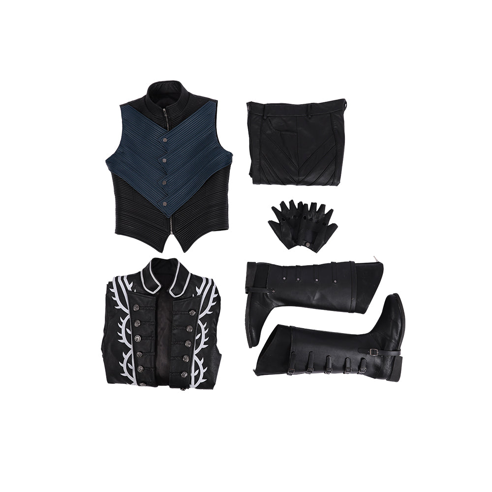 Devil May Cry 5 Vergil Cosplay Trench Coat, Men Full Set Halloween Cosplay Costume for Game Character Outfit - Halloweez