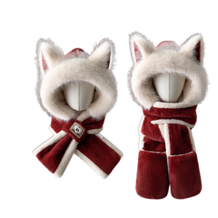 Cute Fox Ears Plush Hat Scarf Combo Winter Thick Warm Riding Ear Protection Unisex Cosplay Costume Accessory - Halloweez
