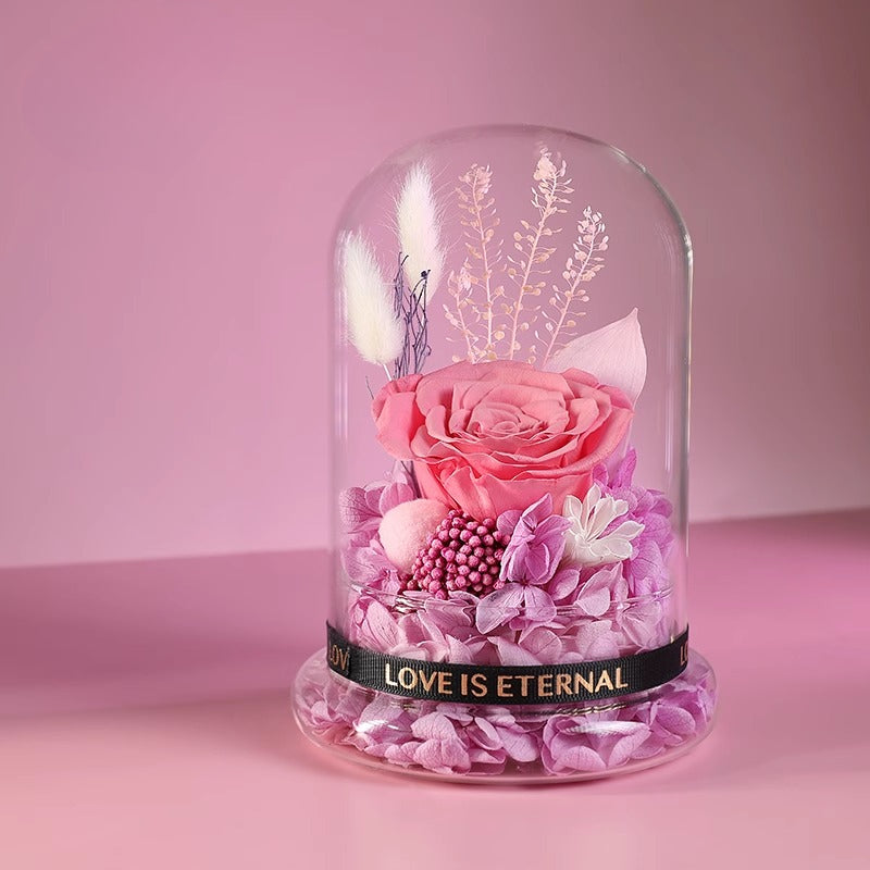 Dôme en verre avec roses préservées enchantées Eternal Love - Bouquet de roses bleues d'Halloween pour occasions spéciales