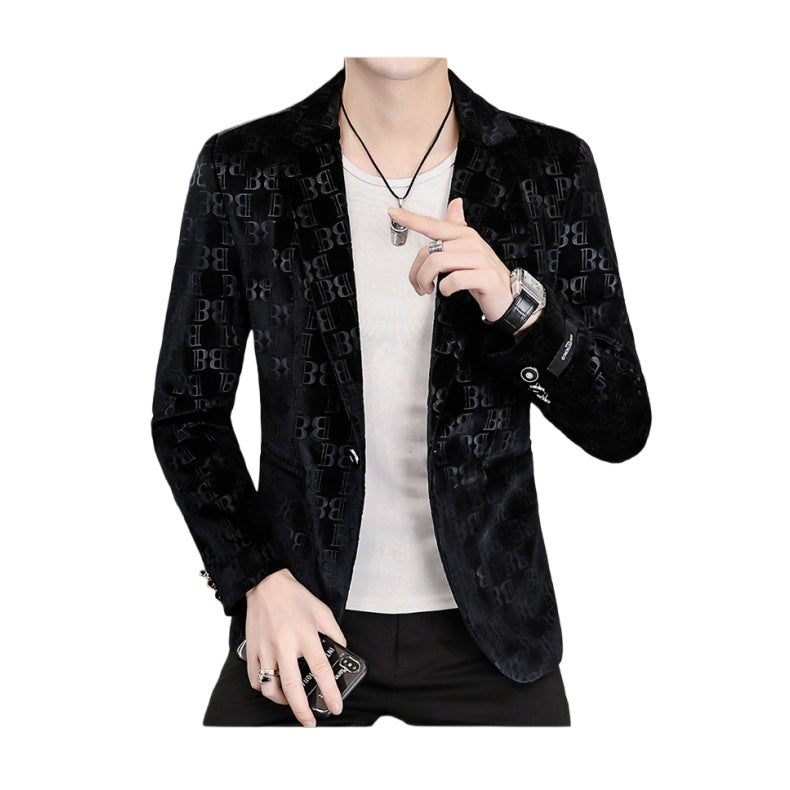 2025 Spring Autumn New Print Blazer Men's Casual Jacket Korean Style Trend Slim Velvet Suit - Halloweez Cosplay Costumes - Halloweez