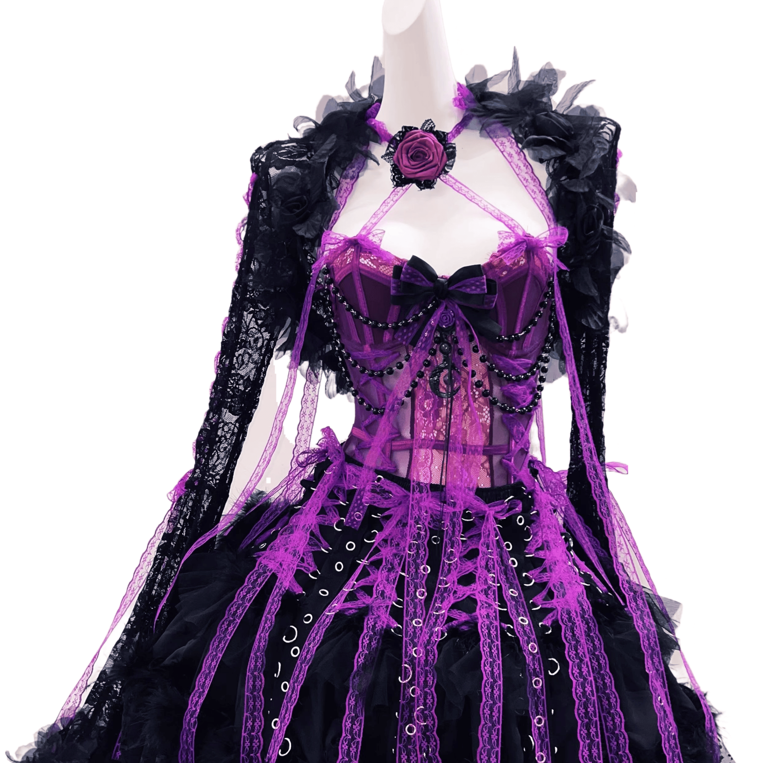 Original Gothic Jumpsuit Vest Elegant Dress Crinoline Puffy Skirt Lolita Black Purple Academy Style Costume - Halloweez