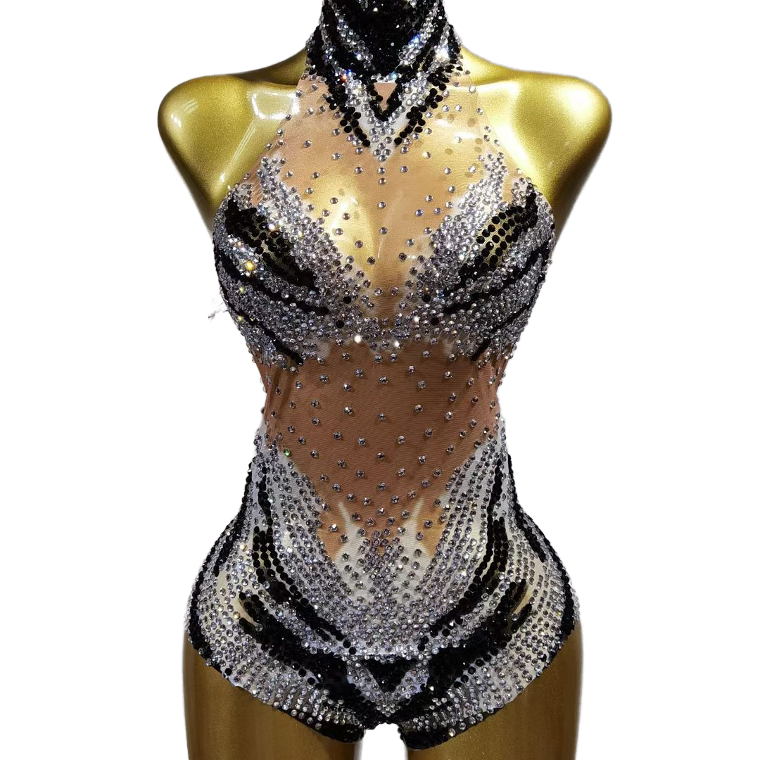 New Gold Sequin Sexy Bodysuit Futuristic Warrior Costume for Girl Group Performance, Party Show, Cosplay - Halloweez