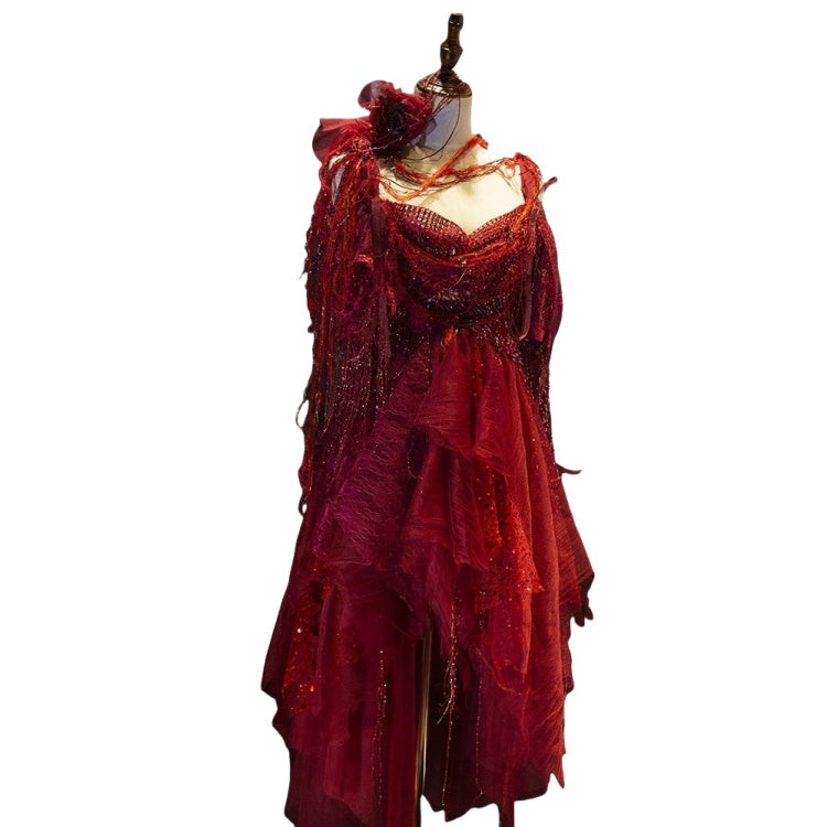 Dark Red Vampire Halloween Gothic Performance Costume for Cosplay - Halloweez
