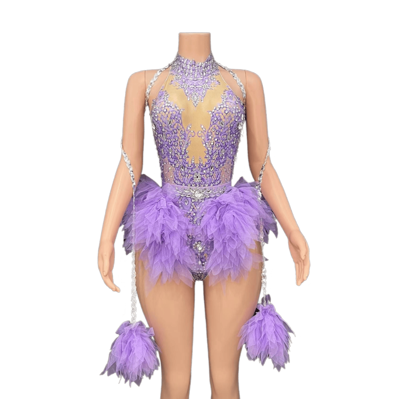 GC Singer Dance Shiny Diamond Stretchy Slim Pink Mesh Bodysuit Stage Performance Costume Women Flash Diamond - Light Green - Halloweez