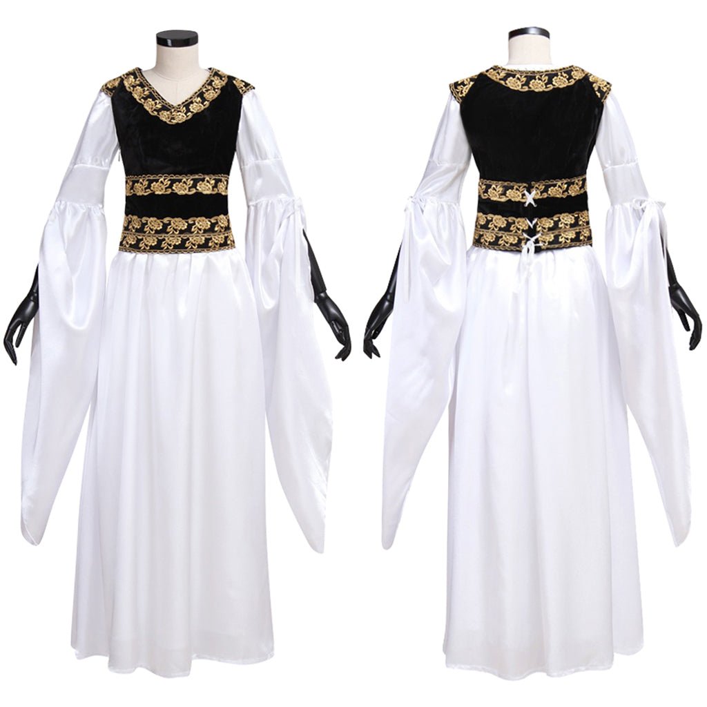 Adult's Dress Vintage Custom Made Medieval White Dress Black Vest Costume Cosplay for Halloween Carnival Party - Coscosmos