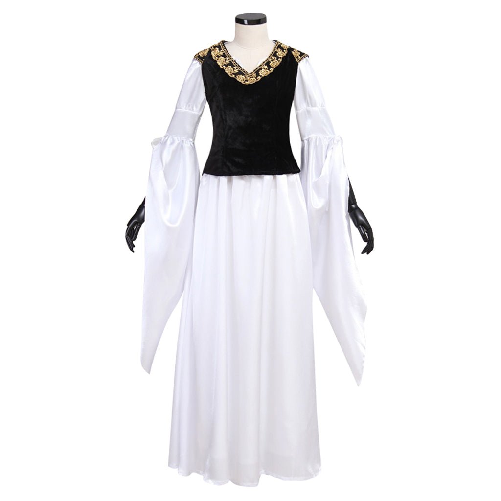 Adult's Dress Vintage Custom Made Medieval White Dress Black Vest Costume Cosplay for Halloween Carnival Party - Coscosmos