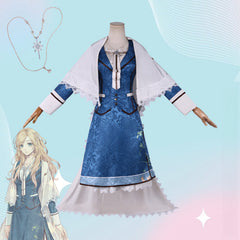 Liliana Cosplay Costume from Piofiore: Fated Memories Full Set Vintage Blue Dress Outfit for Game Fans