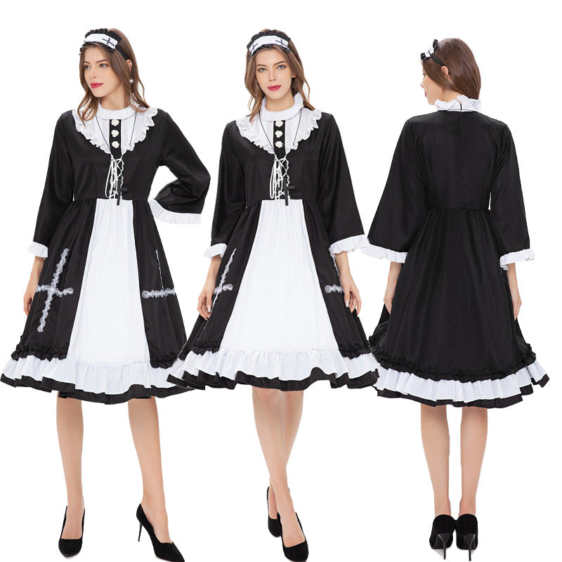 Halloween Medieval Nun Priest Robe COS Costume Virgin Mary Father Wizard Stage Performance Clothing - Halloweez