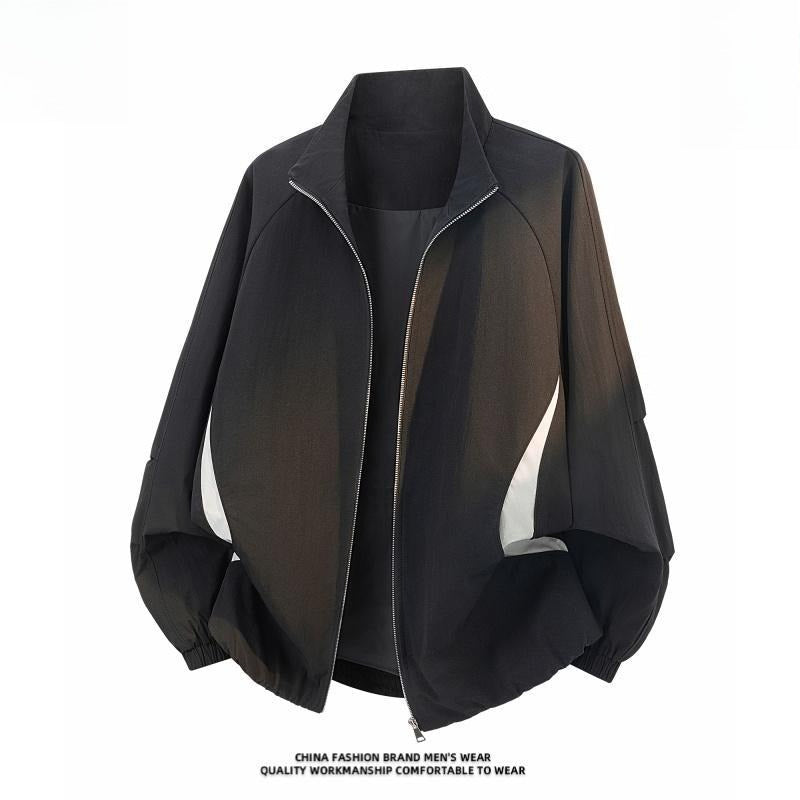 Men's Color‑Block Stand Collar Jacket,Loose Sports Casual Outerwear Spring Autumn Custom