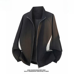 Men's Color‑Block Stand Collar Jacket,Loose Sports Casual Outerwear Spring Autumn Custom