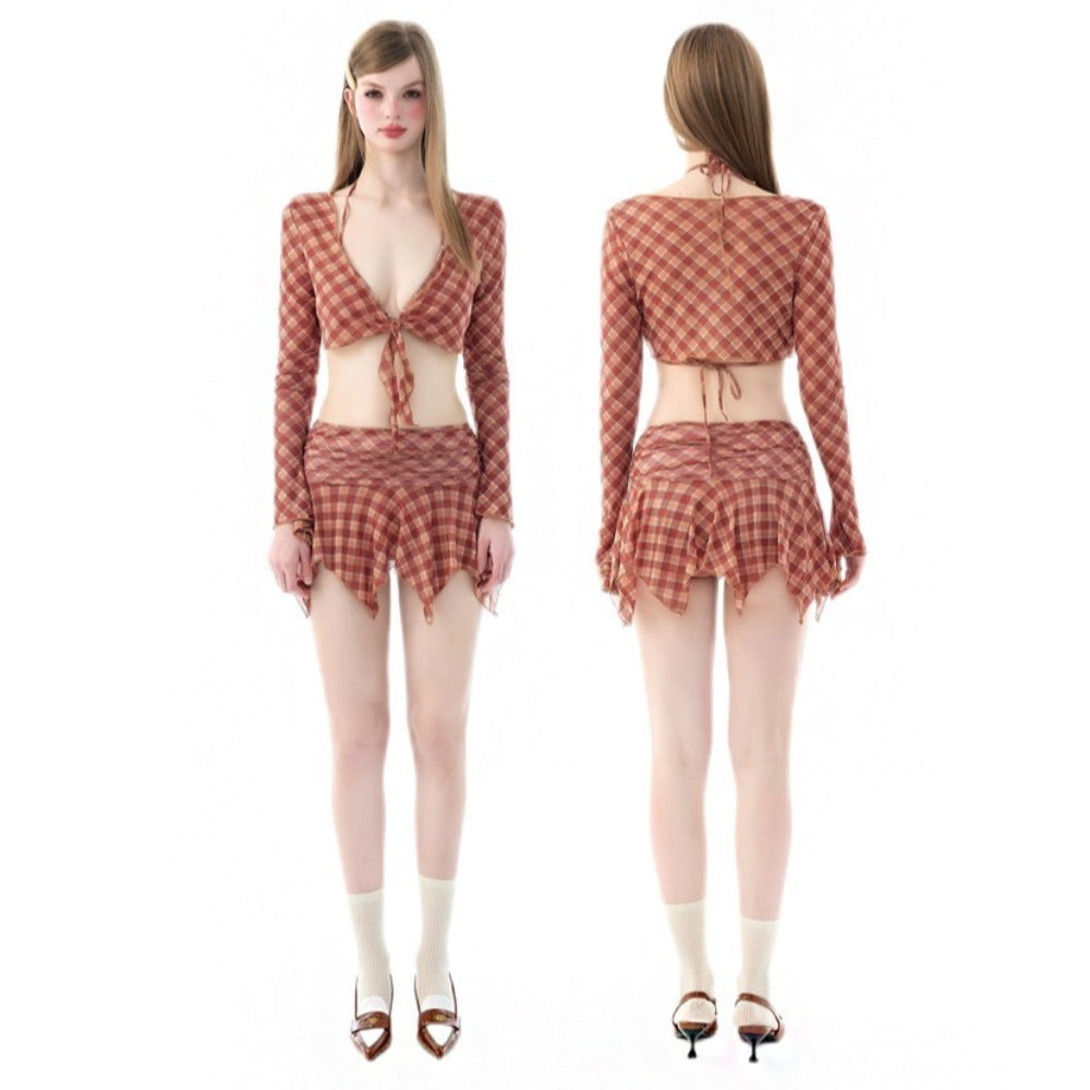 Stylish Knit Bikini Women 2026 Split Tie Band Swimwear for Vacation - Halloweez