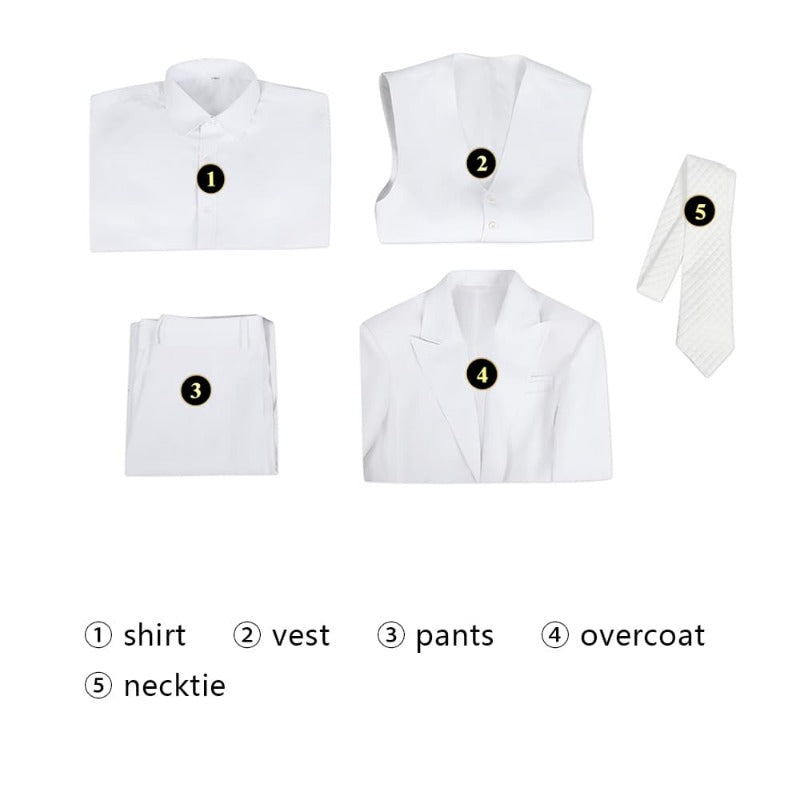 Halloweez Joker 2 Arthur Fleck White Cosplay Costume Full Set - Suit, Shirt, Vest, Pants, Tie