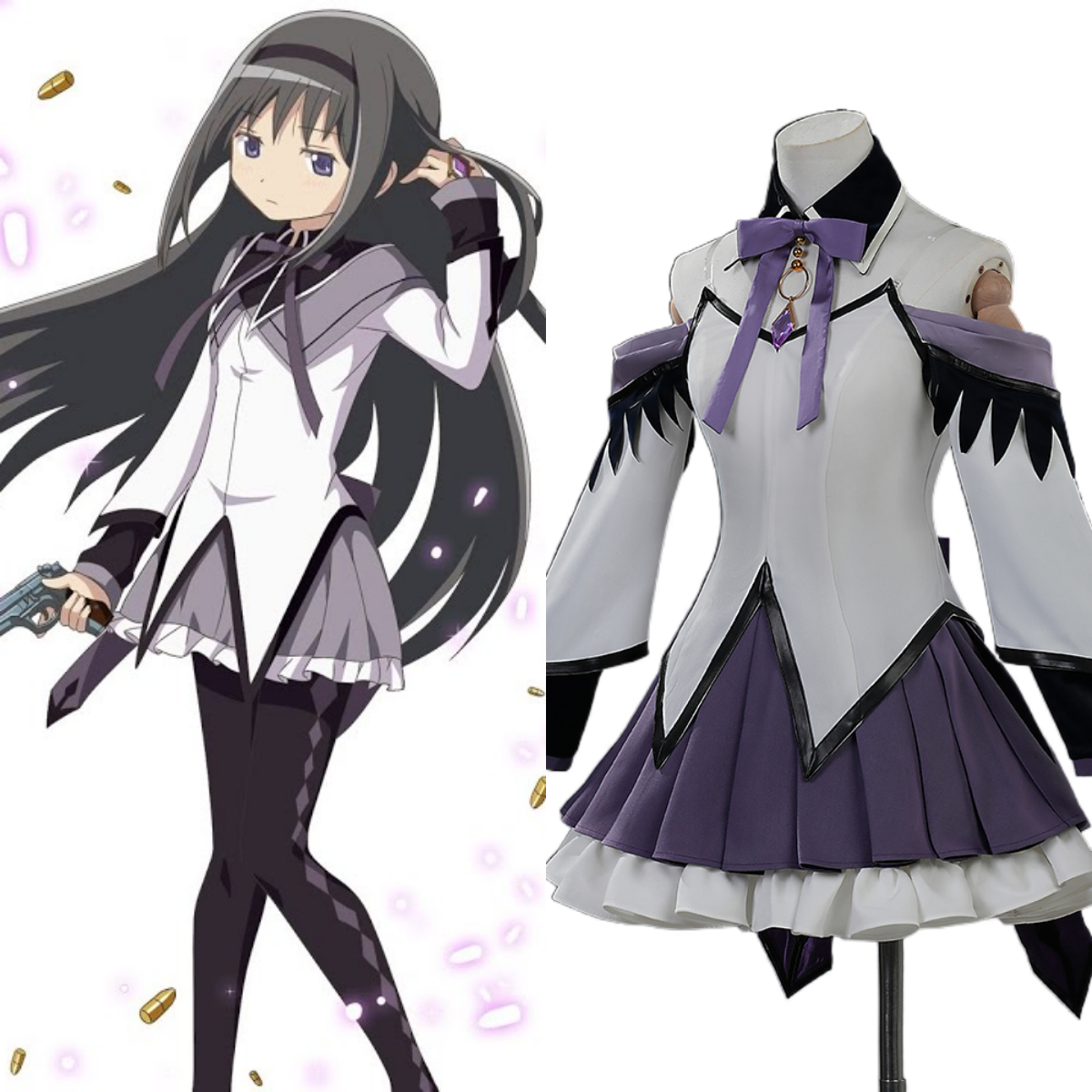Puella Magi Madoka Magica: The Movie - Walpurgisnacht: Rising Homura Akemi Full Cosplay Costume Set - Halloweez