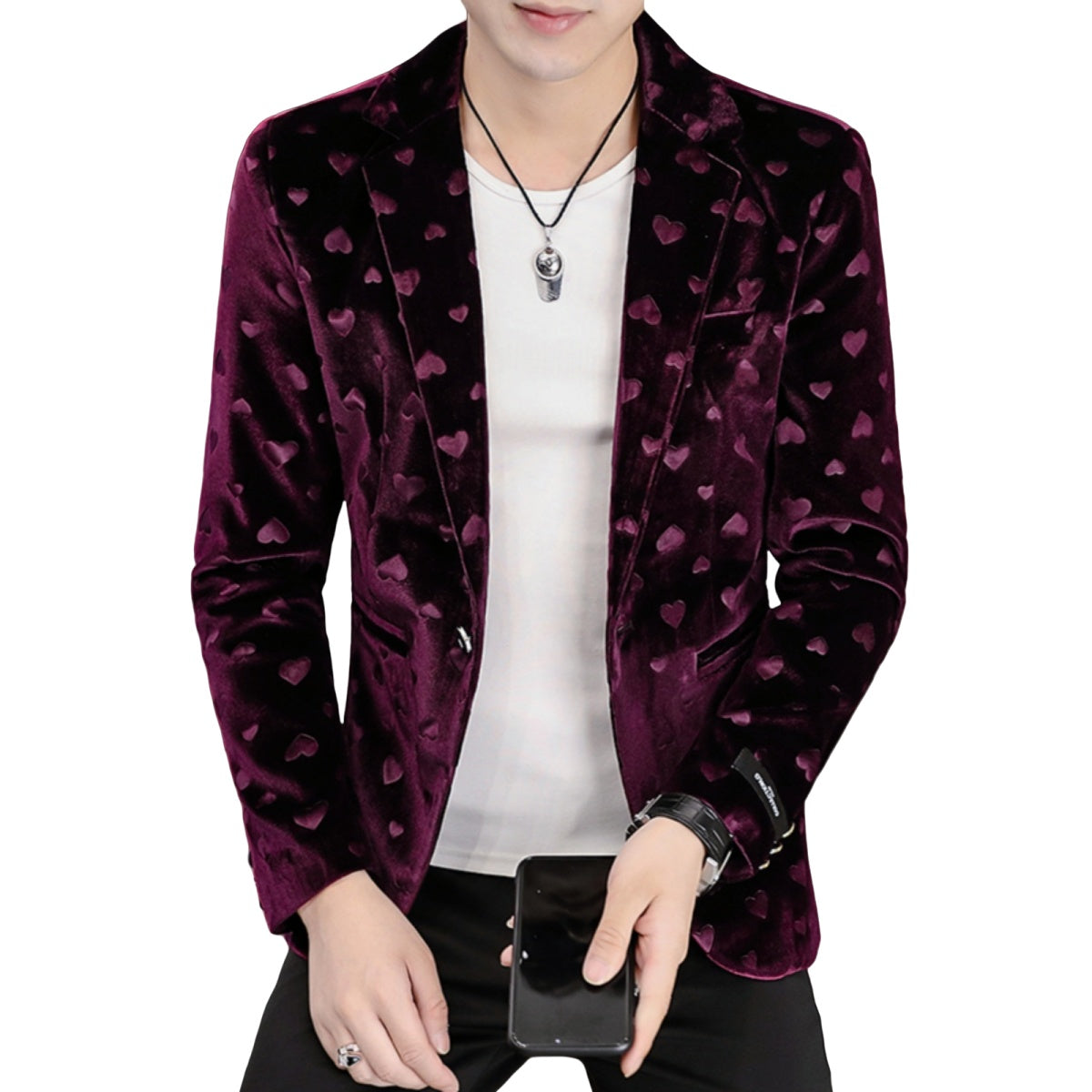 Premium Black Print Suit Jacket Men's Luxury Brand High-End Casual Velvet Blazer Youth Menswear Cosplay Costume - Halloweez