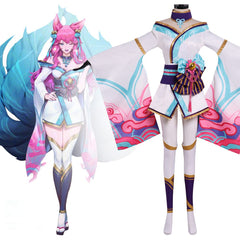 Halloweez Ahri Spirit Blossom Cosplay Costume | Women's Nine-Tailed Fox Role Play Dress - Halloweez
