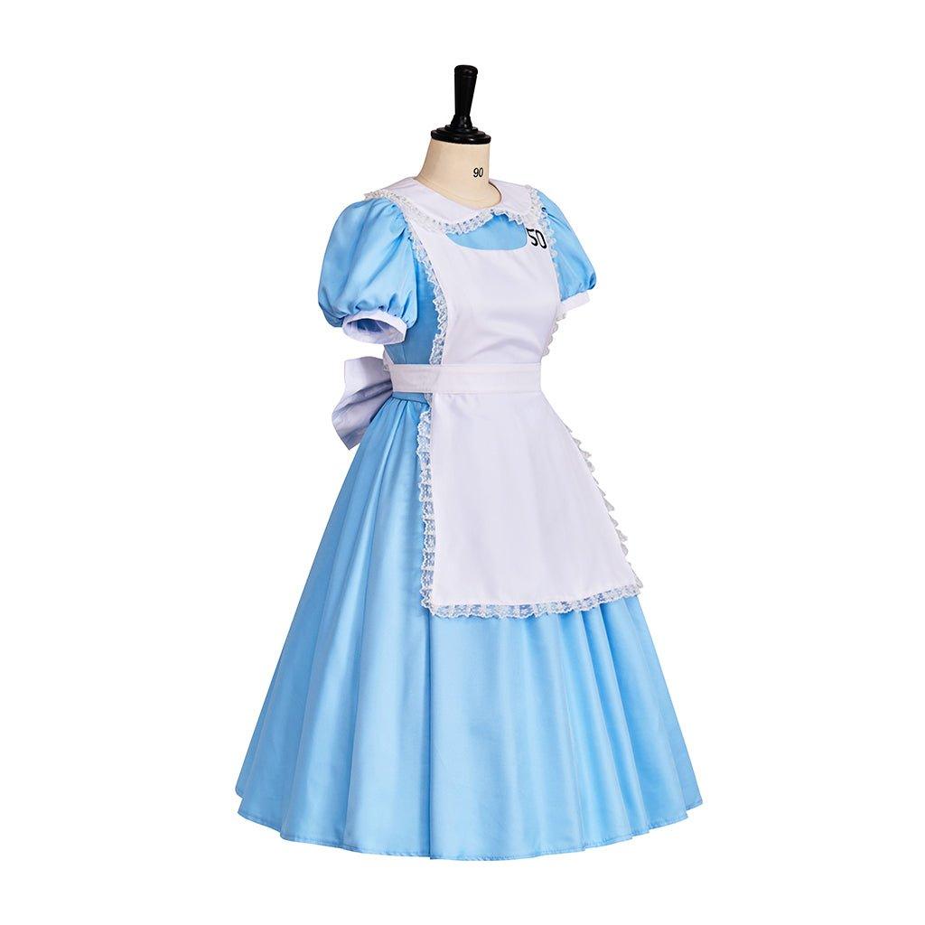 Alice Bloody Dress Cosplay Outfit | Dark Alice Halloween Costume | Blue Collar Dress with Apron - Coscosmos