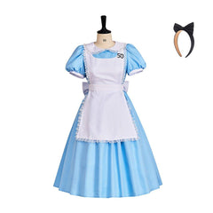 Alice Bloody Dress Cosplay Outfit | Dark Alice Halloween Costume | Blue Collar Dress with Apron - Coscosmos