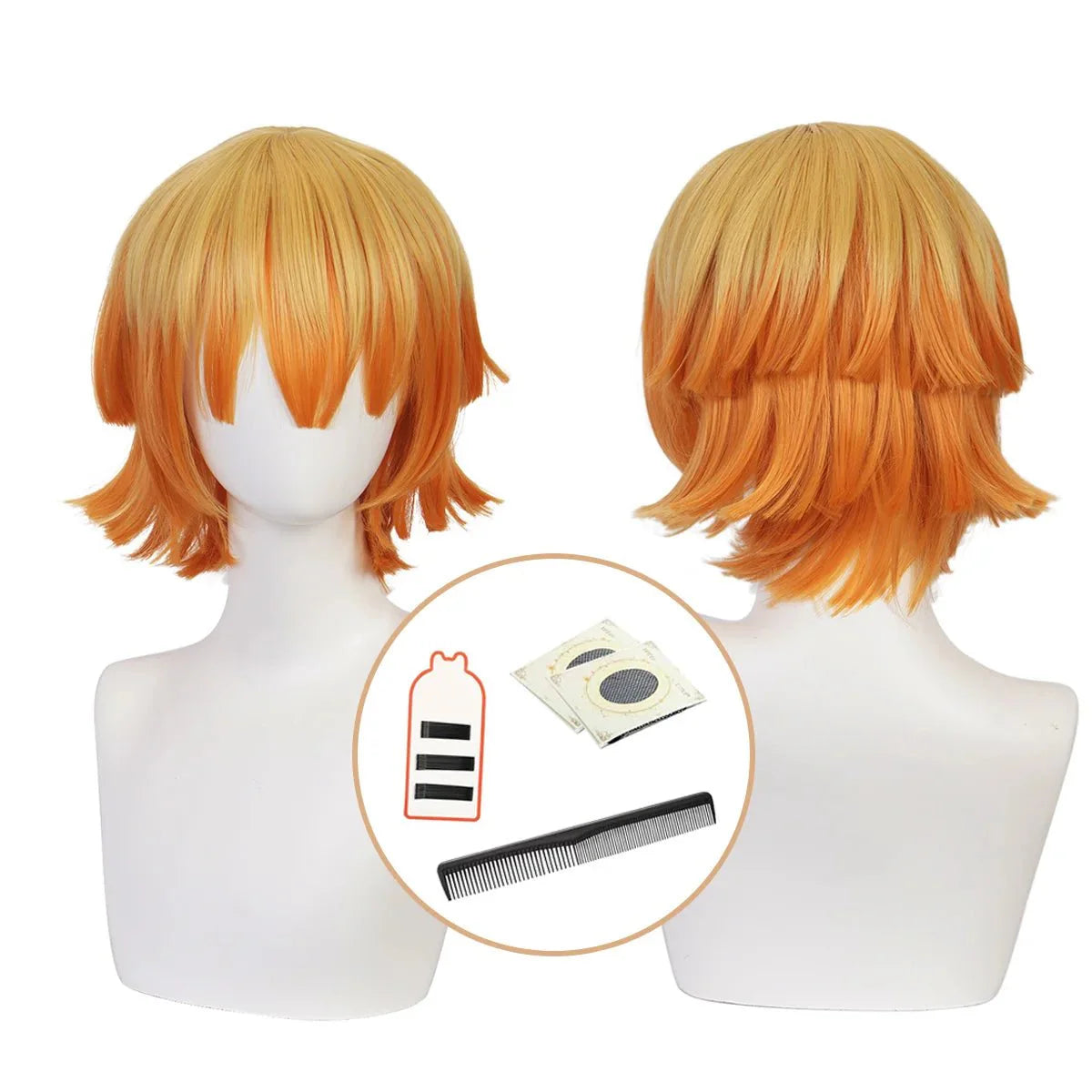 Anime Agatsuma Zenitsu Cosplay Wig Rose Net Synthetic Fiber Adjustable Size Heat Resistant Cap Comb Halloween Cos - Coscosmos