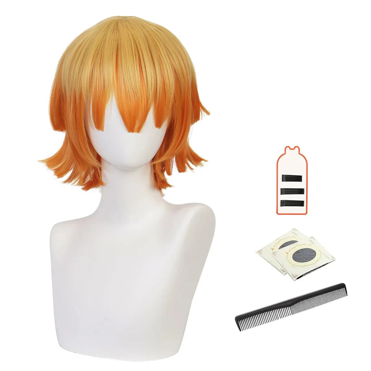 Anime Agatsuma Zenitsu Cosplay Wig Rose Net Synthetic Fiber Adjustable Size Heat Resistant Cap Comb Halloween Cos - Coscosmos