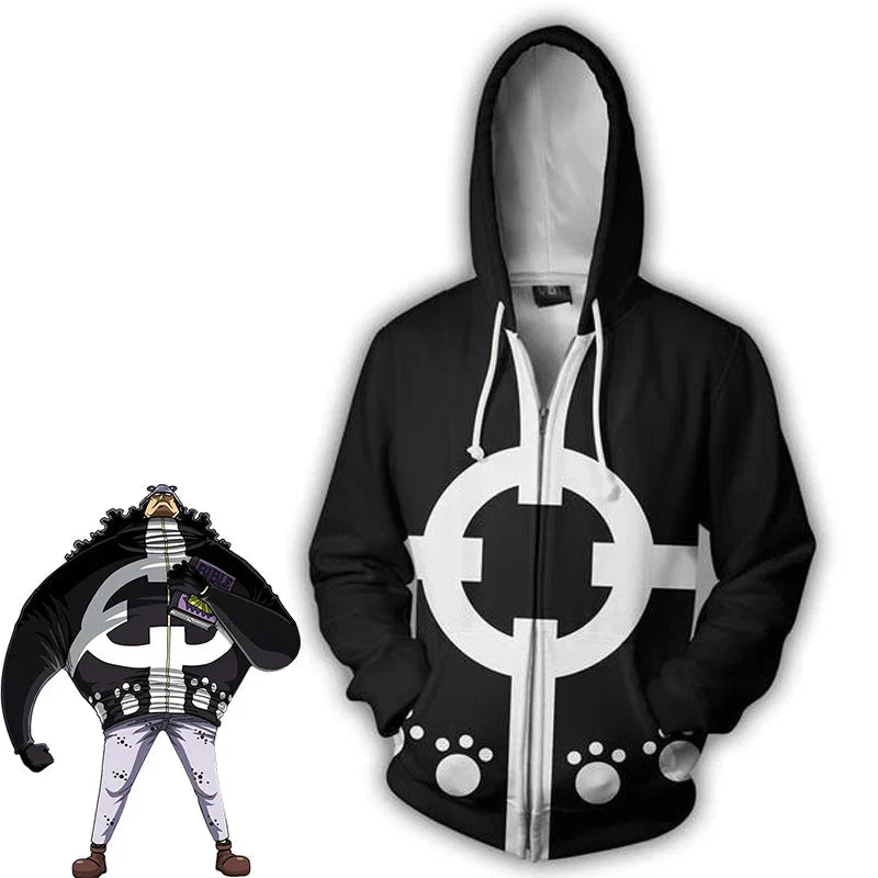 Anime Bartholemew Kuma Cosplay Costume For Men Women Casual Zipper Sweatshirt Halloween Carnival Hooded Pullover Outerwear - Coscosmos