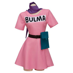 Anime Bulma Cosplay Costume Pink Dress with Accessories for Women Adults - Coscosmos