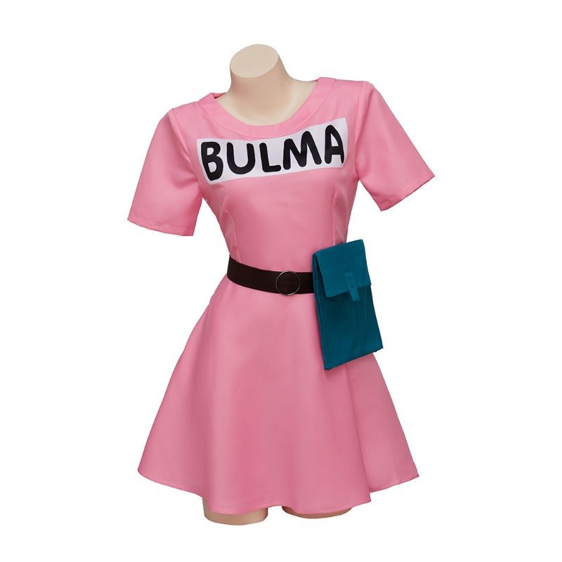 Anime Bulma Cosplay Costume Pink Dress with Accessories for Women Adults - Coscosmos