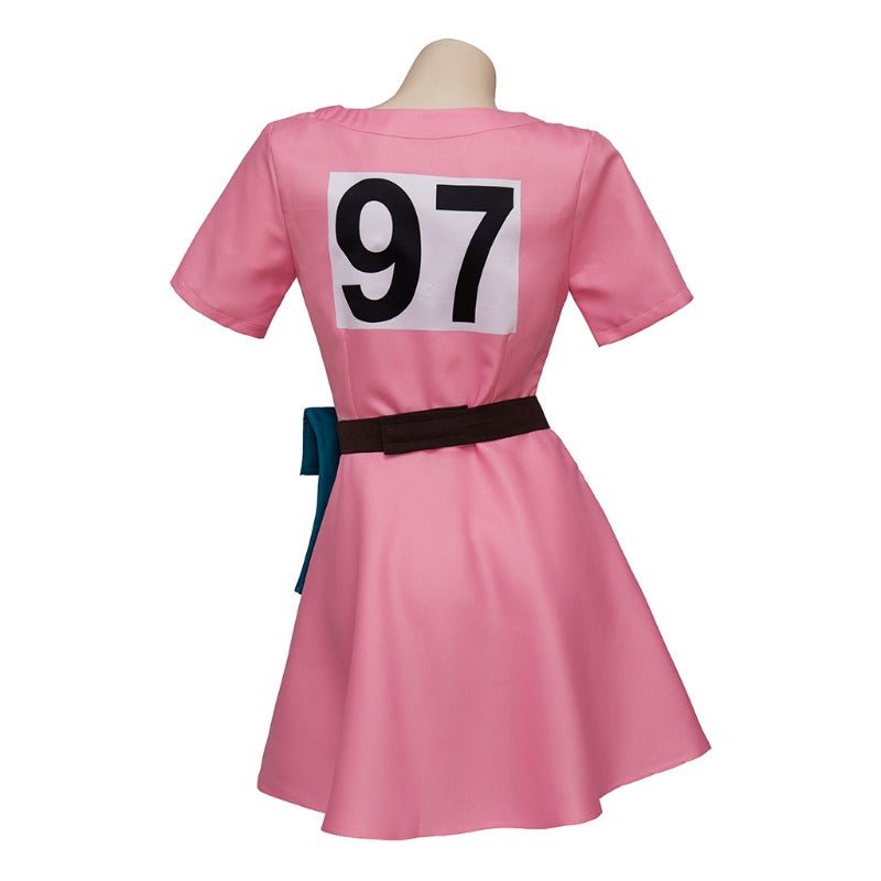 Anime Bulma Cosplay Costume Pink Dress with Accessories for Women Adults - Coscosmos