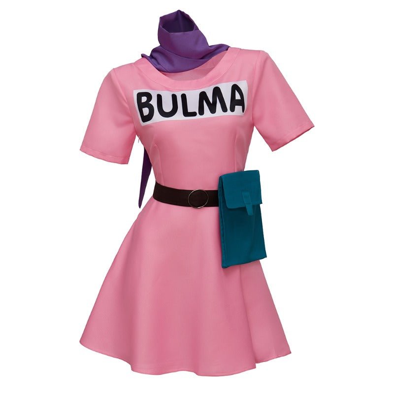 Anime Bulma Cosplay Costume Pink Dress with Accessories for Women Adults - Coscosmos