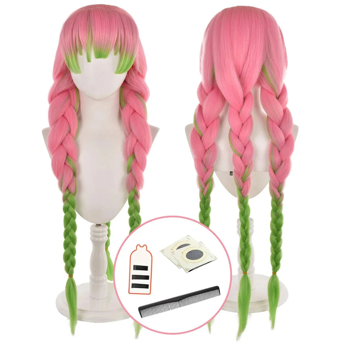 Anime Kanroji Mitsuri Cosplay Wig Rose Net Synthetic Fiber Adjustable Size Heat Resistant Cap Comb Halloween Cos - Coscosmos