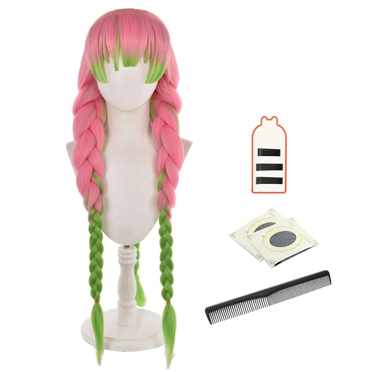 Anime Kanroji Mitsuri Cosplay Wig Rose Net Synthetic Fiber Adjustable Size Heat Resistant Cap Comb Halloween Cos - Coscosmos