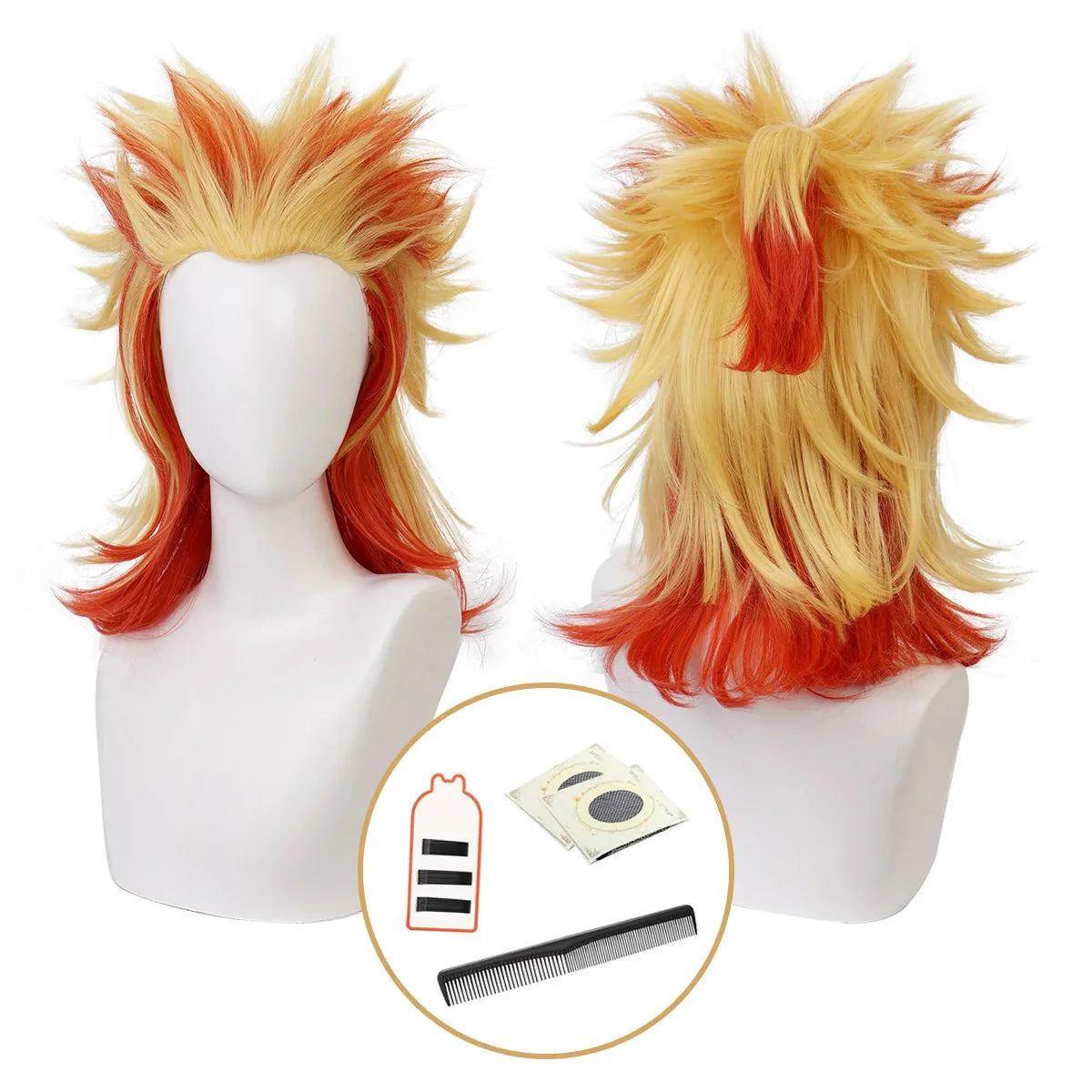 Anime Rengoku Kyoujurou Cosplay Wig Rose Net Synthetic Fiber Adjustable Size Heat Resistant Cap Comb Halloween Cos - Coscosmos