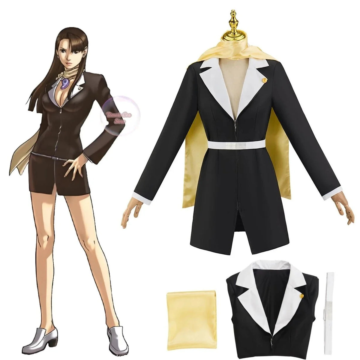 Ayasato Chihiro Cosplay Game Gyakuten Saiban Costume Mia Fey Ace Attorney Black Dress Women Lawyer Uniform Holloween Roleplay - Coscosmos