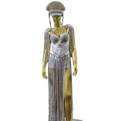 Summer New Strapless Fringe Blue K-pop Girl Group Stage Costume Performance Outfit for Talent Show Live Stream School Celebration Red Carpet - Halloweez
