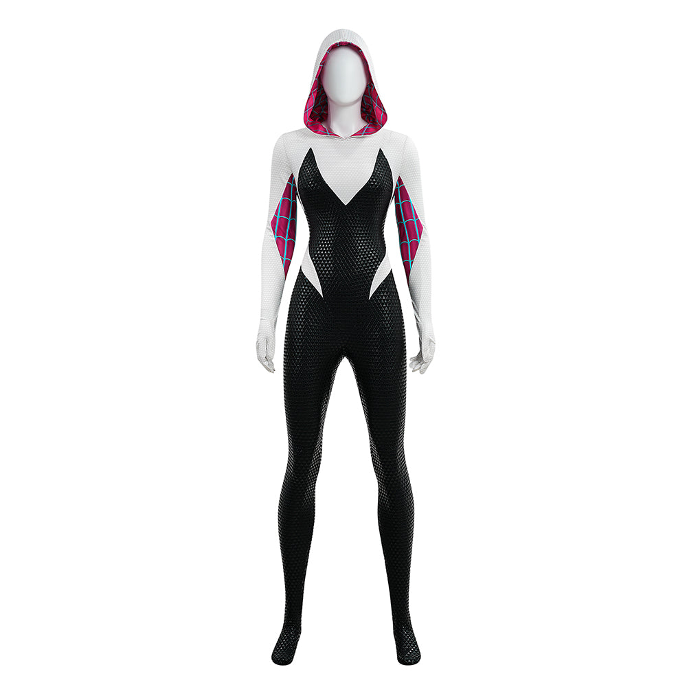 Upgraded Gwen Stacy Spider-Verse Cosplay Outfit, Color Block Embossed Full Set, Customizable Shoes - Halloweez