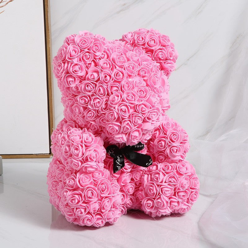 Romantic Halloweez PE Rose Bear Gift Set with Eternal Foam Rose, Lights, and Elegant Wedding Dress