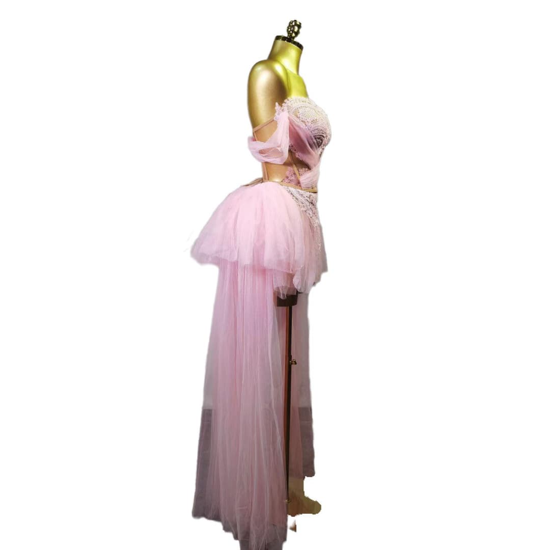 Elegant Pink Cosplay Dress for Women - Light Luxury Summer Strapless Dress for Music Performances and Stage Shows - Halloweez