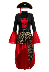 Halloween Costume Masquerade Red Pirate Jack Captain Adult Women Pirates of the Caribbean Performance Clothing - Halloweez