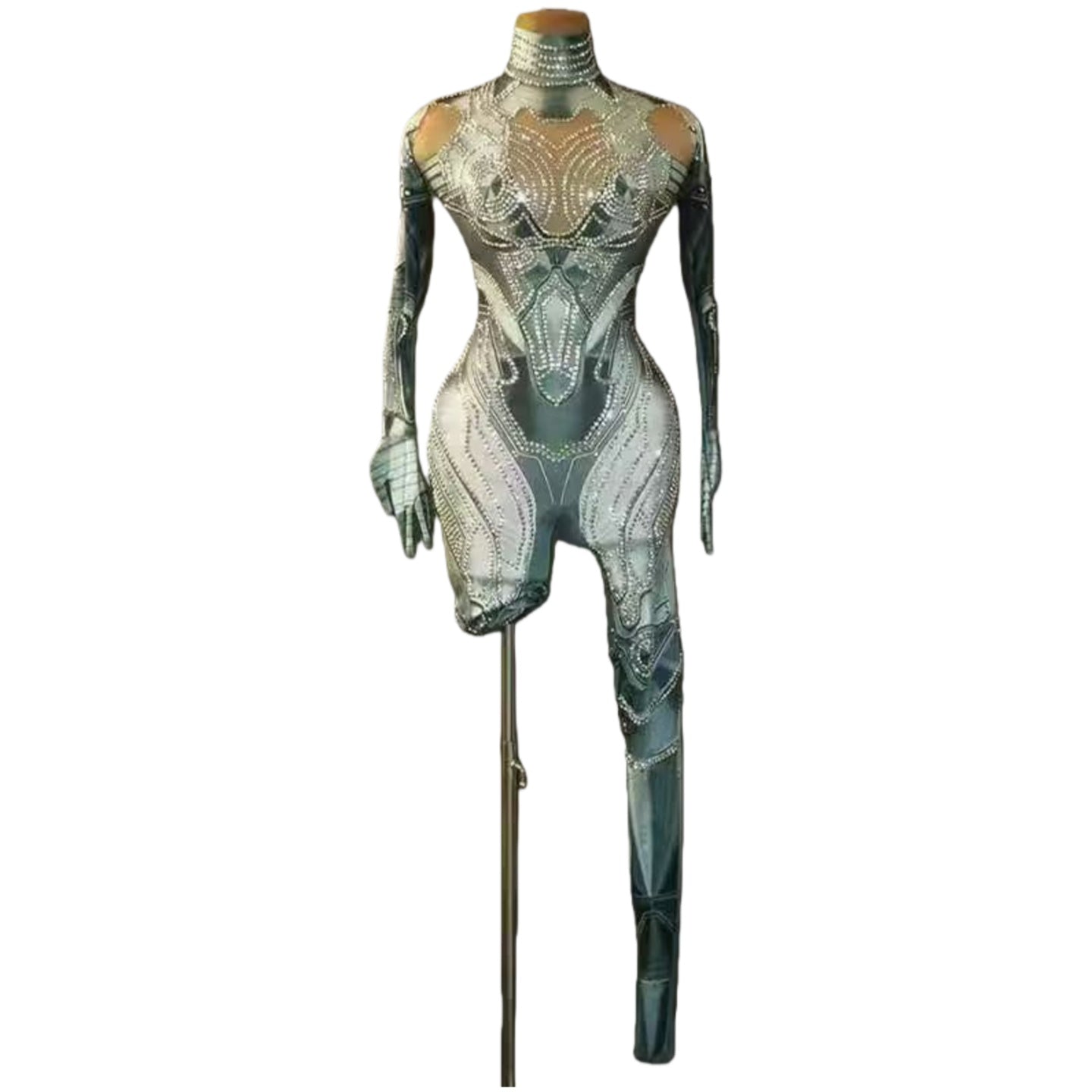 Techno Style Bodysuit Full Body Shiny Silver Go-Go Dance Costume for Women Club Performance Rave Party - Halloweez