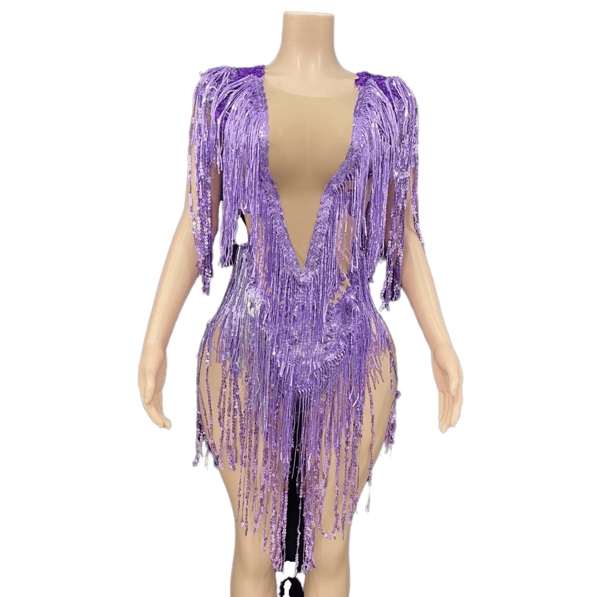 Silver Fringe Sequin Dress - High-End Performance Costume for Female Singers, Models, and Dance Troupes with Full Diamond Embellishments - Halloweez