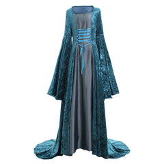 Elegante vestido de fiesta de terciopelo azul renacentista para dama de Halloween