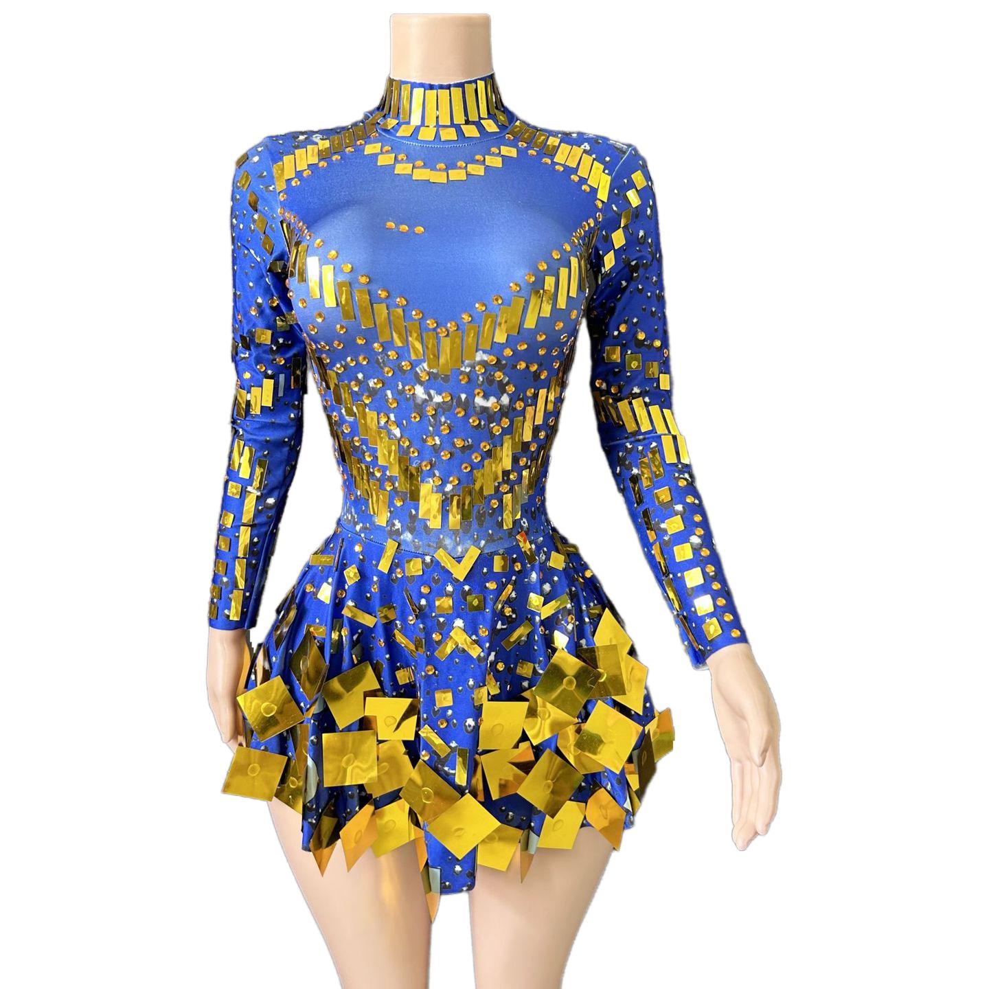 Nofans Spring Long Sleeve Slim A-Line Short Hem Diamond Lens Halter Backless Evening Gown Sexy Cosplay Dress - Halloweez