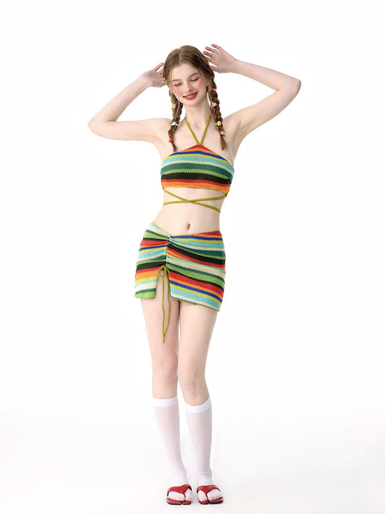 Rainbow Series Dopamine Polka Dot Swimsuit, Women Long Sleeve Sun Protection Tankini, Micro Bikini & One-Piece, Cute Pure Sexy Beach Swimwear for Vacation - Halloweez