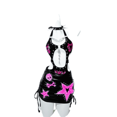 TDH Original Hand-Embroidered Pink Diamond 3D Stud Bodysuit + Sparkling Full Diamond Star Leather Skirt Set for Cosplay - Halloweez