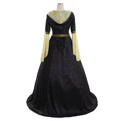 Halloweez Yellow Black Hooded Medieval Maxi Dress with Belt - Women's Stage Musical Vintage Party Halloween Costume