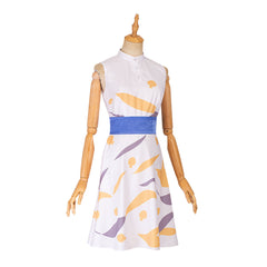 Elegant Game Light Female Leading Role Cosplay Costume by Halloweez - White Printing Sleeveless Dress