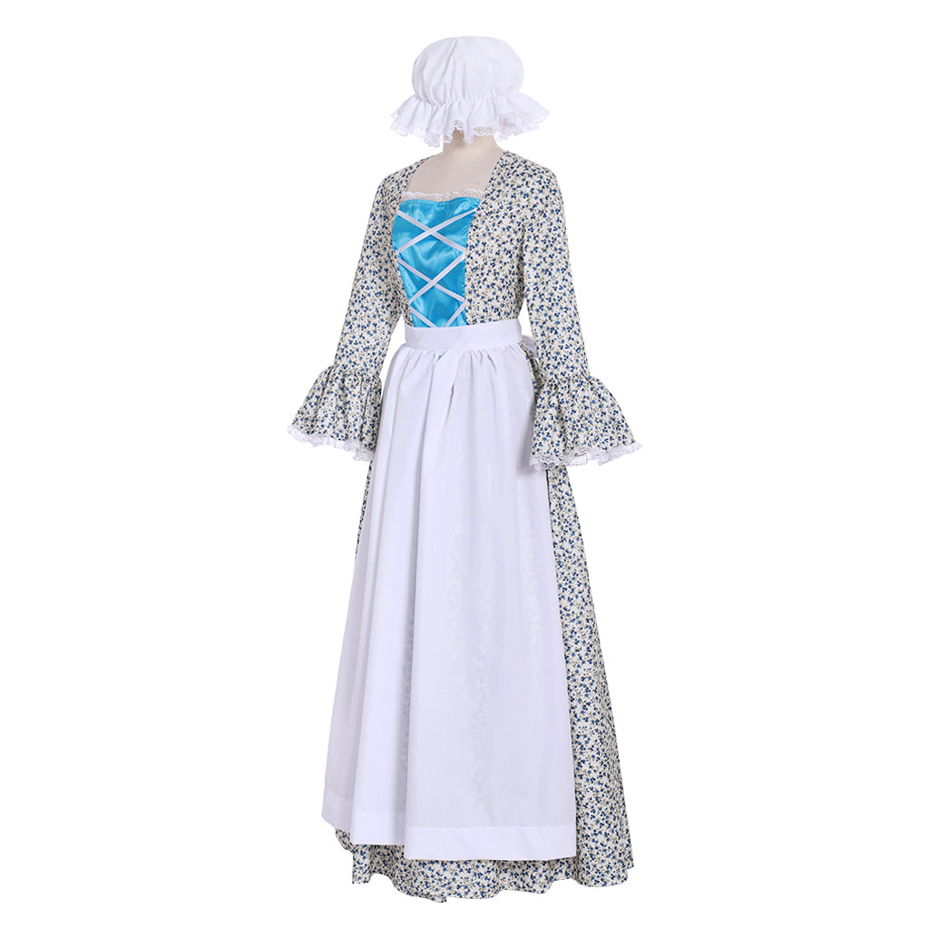 Halloweez Victorian Pioneer Pilgrim Wench Rural Floral Prairie Dress Women Countryside Colonial Dress Lolita Dress