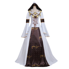 Elegant Gothic Victorian Renaissance Wedding Dress with Hooded Flora Laceup Design