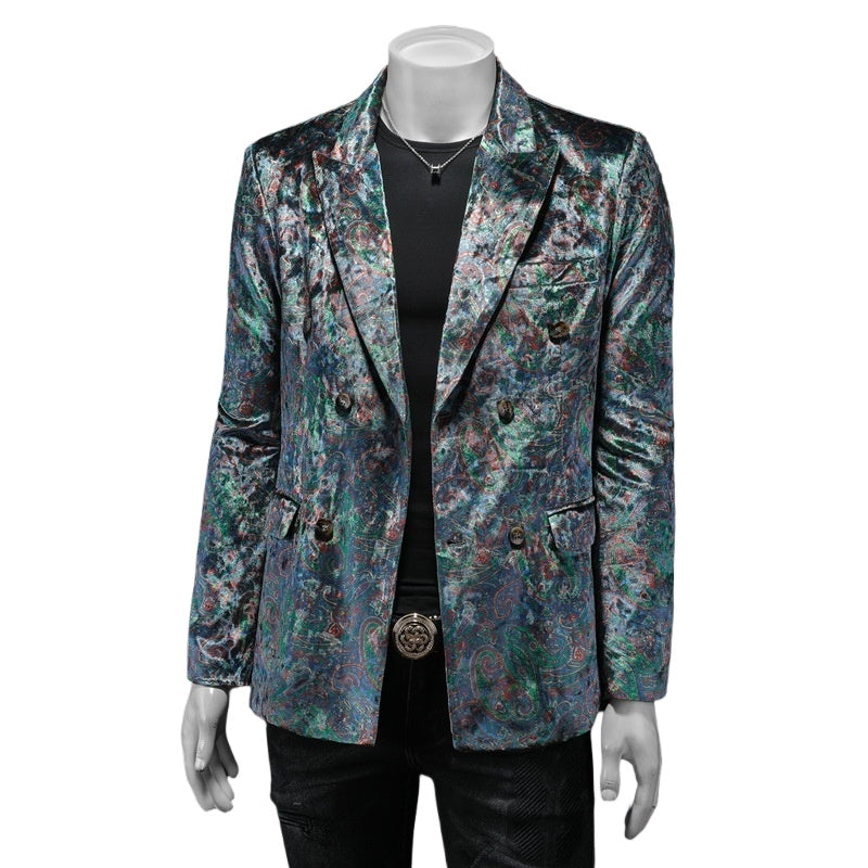 European Style Velvet Casual Blazer Men's Slim Fit Jacket 2024 Spring Autumn Single Breasted Patterned Suit Jacket Cosplay Costume - Halloweez