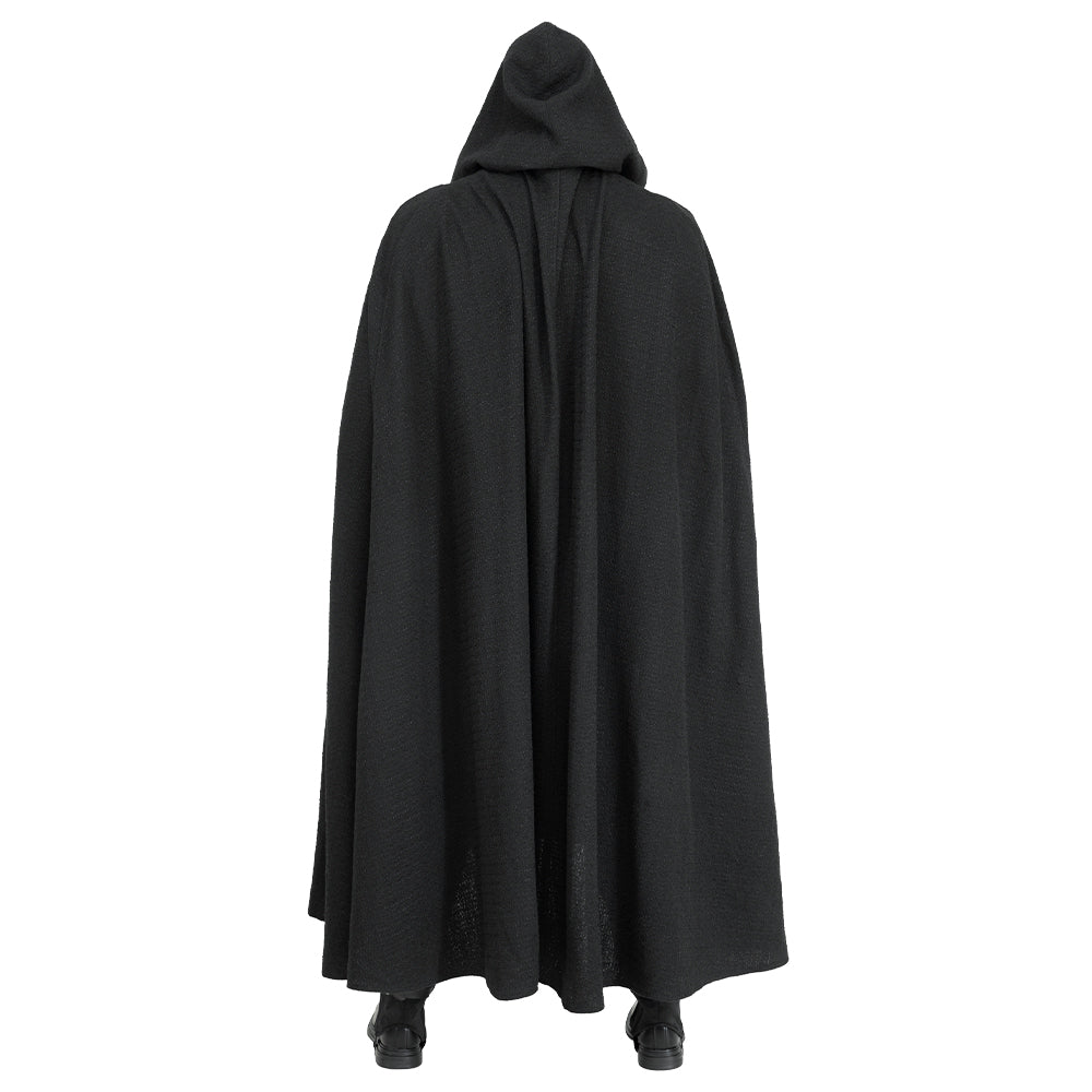 Conjunto de armadura de caballero de élite para cosplay de Jedi Skoll de Halloween para hombre: uniforme de batalla negro con capa con capucha